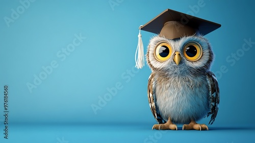 Cute cartoon owl wearing a graduation cap. photo