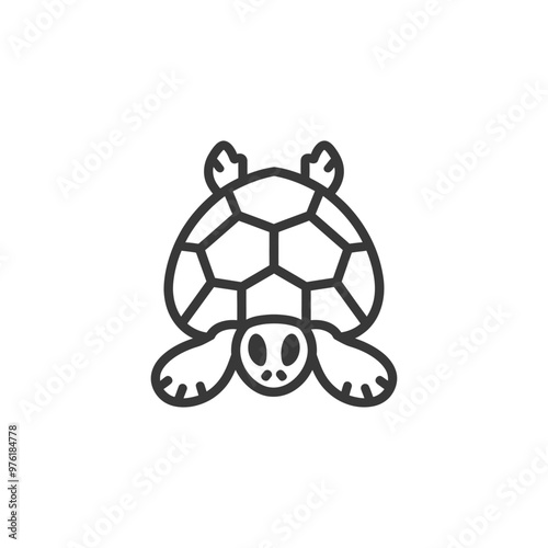 Line Art Illustration of a Turtle with its Shell Facing Up