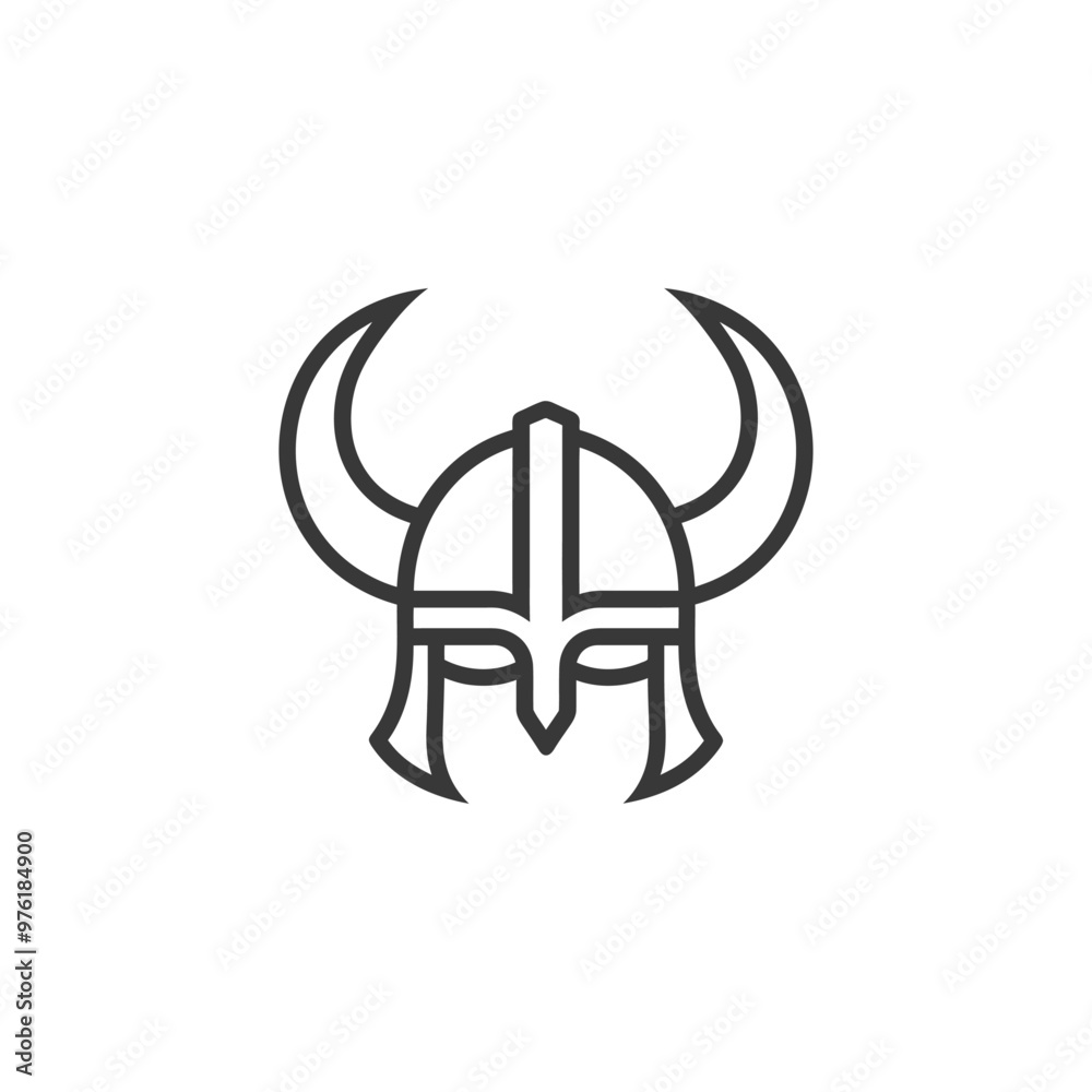 Line Art Illustration of a Viking Helmet with Horns Line Art Illustration of a Viking Helmet with Horns