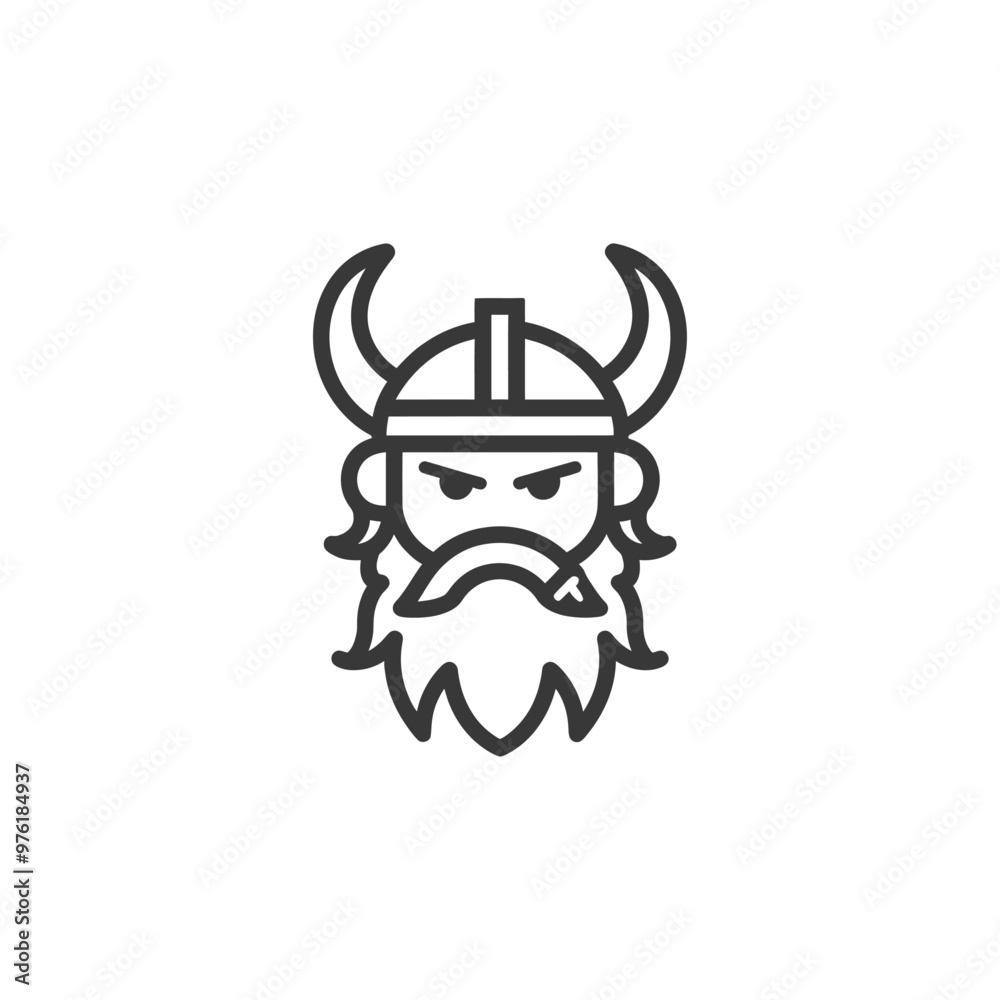 Line art illustration of a viking with horns and a beard Line art illustration of a viking with horns and a beard