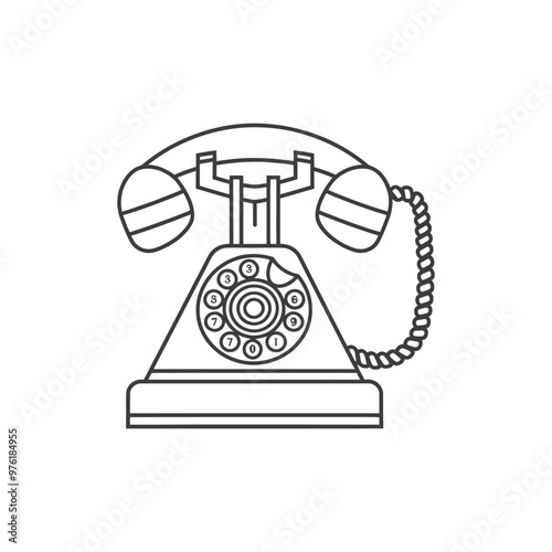 Line Art Illustration of a Vintage Rotary Dial Phone