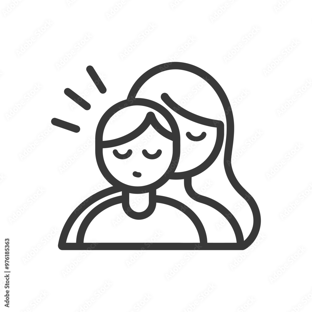 Line art illustration of a woman comforting a sad boy Line art illustration of a woman comforting a sad boy
