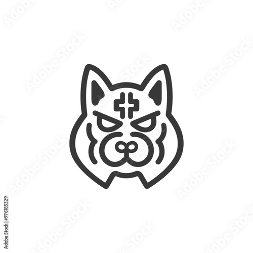 Line Art Illustration of a Wolfs Head with a Cross on its Forehead
