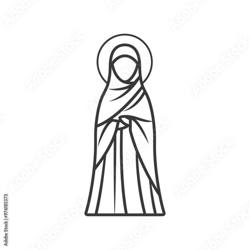 Line Art Illustration of a Woman in a Headscarf with a Halo