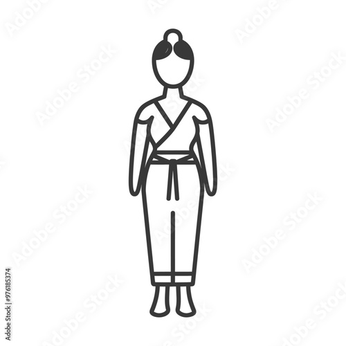 Line Art Illustration of a Woman in a Martial Arts Uniform