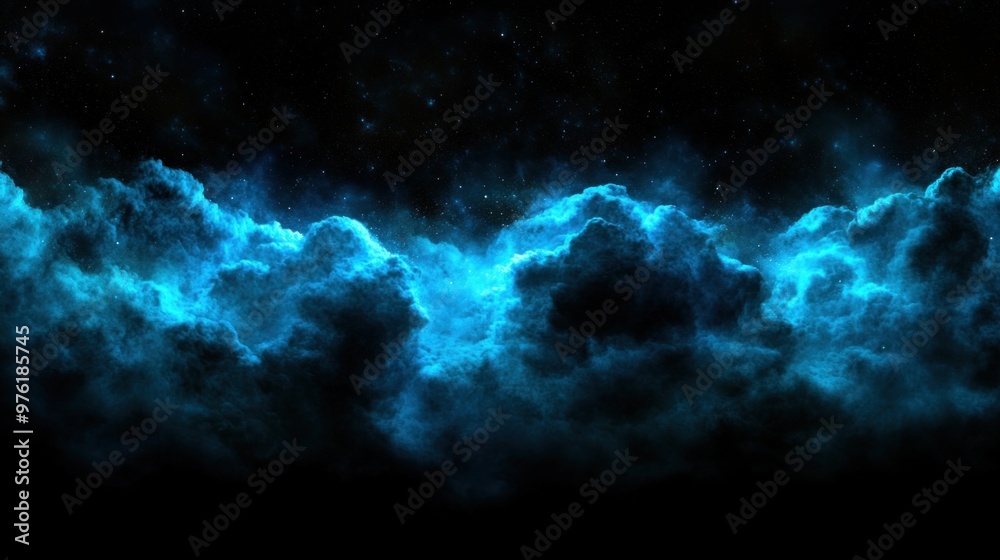 A striking display of vibrant blue clouds fills the night sky, creating a mystical atmosphere as the glow enhances their form, captivating viewers with its beauty and intrigue A striking display of vibrant blue clouds fills the night sky, creating a mystical atmosphere as the glow enhances their form, captivating viewers with its beauty and intrigue
