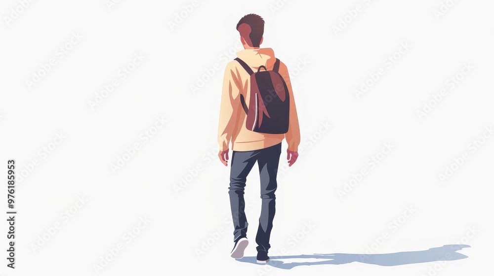 Naklejka premium young man walking away back view isolated on white background minimalist vector illustration