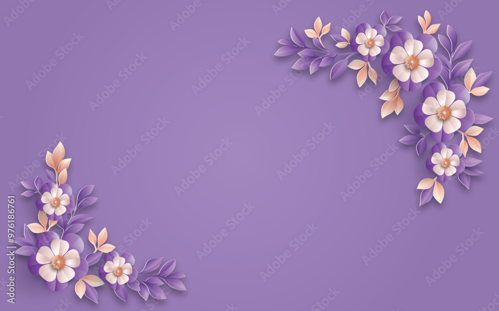 Purple Paper cut Floral Gradient copy Space Background Purple Paper cut Floral Gradient copy Space Background