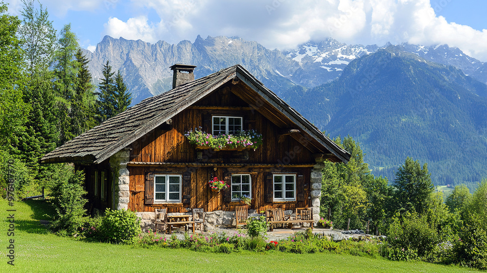 Fototapeta premium wooden house in the mountains
