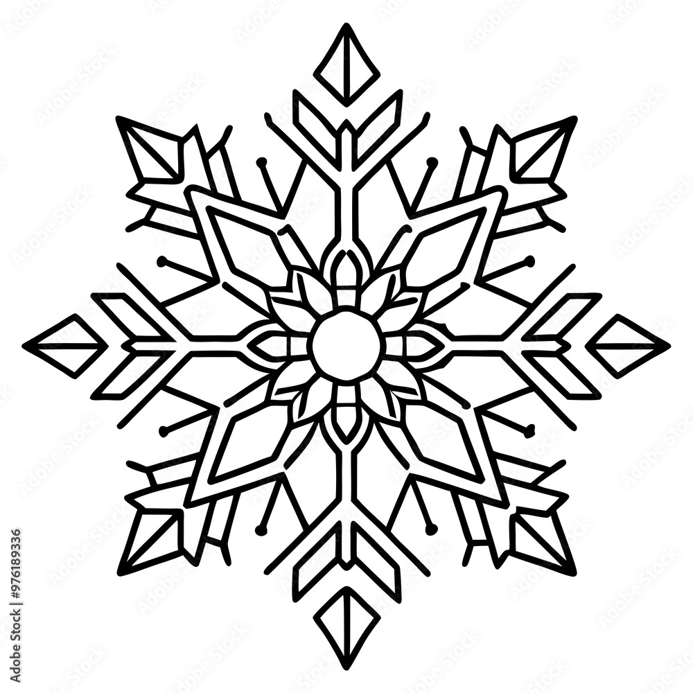Intricate snowflake patterns, designed with thin lines to show the delicate nature Intricate snowflake patterns, designed with thin lines to show the delicate nature