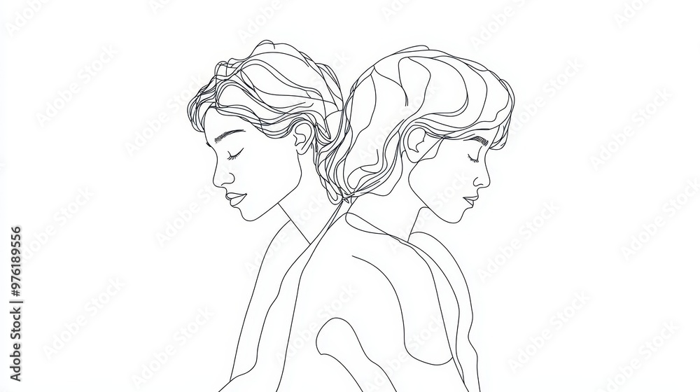 Comforting Presence - Minimalist Line Art Illustration of Two People Sitting Together, One Leaning on the Other's Shoulder for Emotional Support Comforting Presence - Minimalist Line Art Illustration of Two People Sitting Together, One Leaning on the Other's Shoulder for Emotional Support