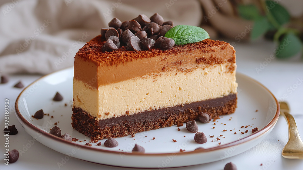 Delicious layered dessert with chocolate, caramel, and cream Delicious layered dessert with chocolate, caramel, and cream