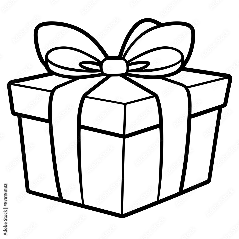 A wrapped present with a bow on top, using clean lines to show the ribbon and folds A wrapped present with a bow on top, using clean lines to show the ribbon and folds