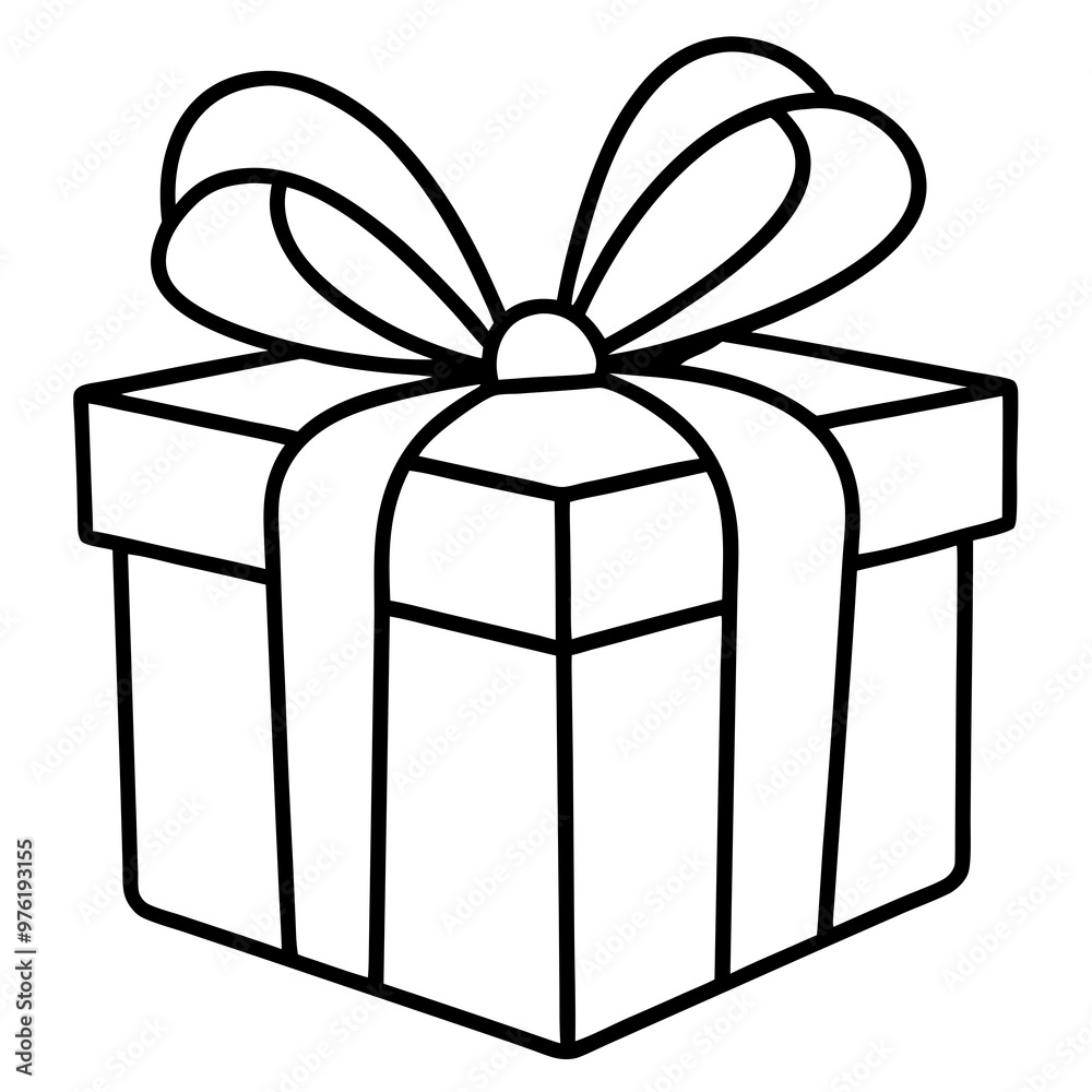 A wrapped present with a bow on top, using clean lines to show the ribbon and folds A wrapped present with a bow on top, using clean lines to show the ribbon and folds