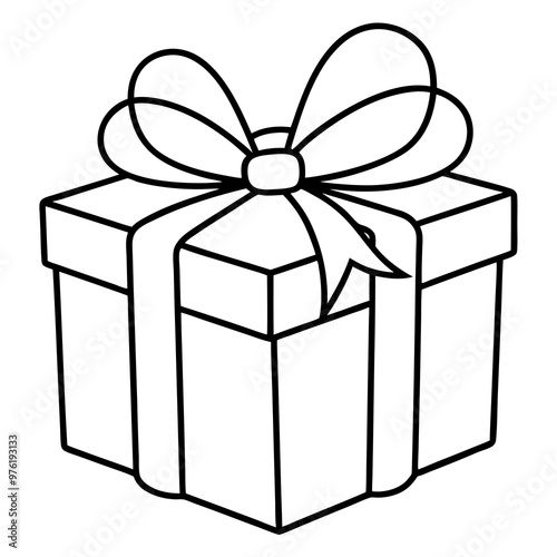 A wrapped present with a bow on top, using clean lines to show the ribbon and folds