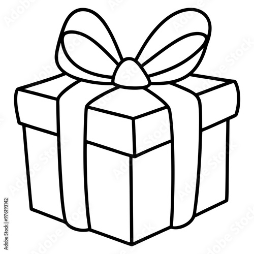 A wrapped present with a bow on top, using clean lines to show the ribbon and folds