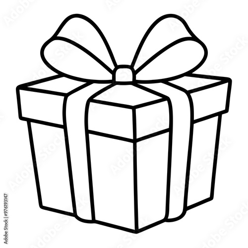 A wrapped present with a bow on top, using clean lines to show the ribbon and folds