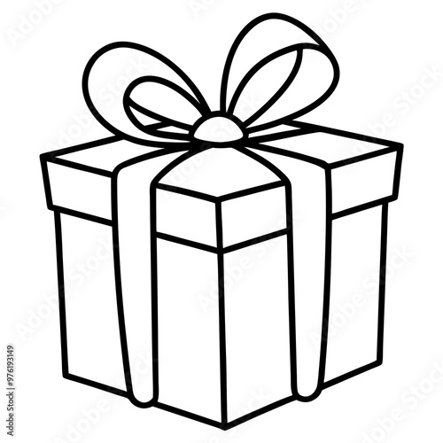 A wrapped present with a bow on top, using clean lines to show the ribbon and folds