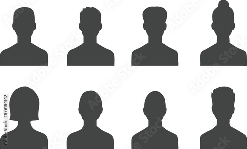 Male and female head silhouettes avatar, profile icons. Vector illustration