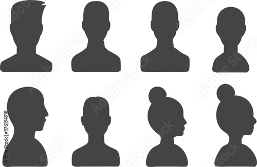 Male and female head silhouettes avatar, profile icons. Vector illustration