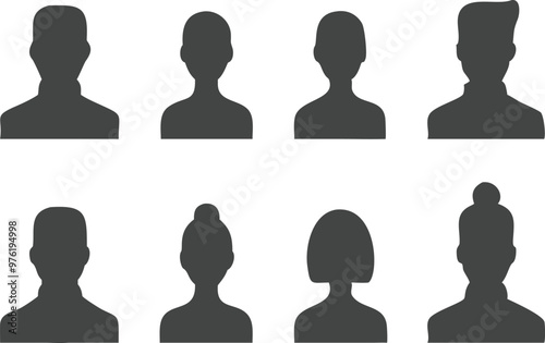 Male and female head silhouettes avatar, profile icons. Vector illustration