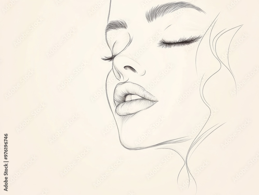 Elegant minimalist line art portrait of a woman with closed eyes Elegant minimalist line art portrait of a woman with closed eyes