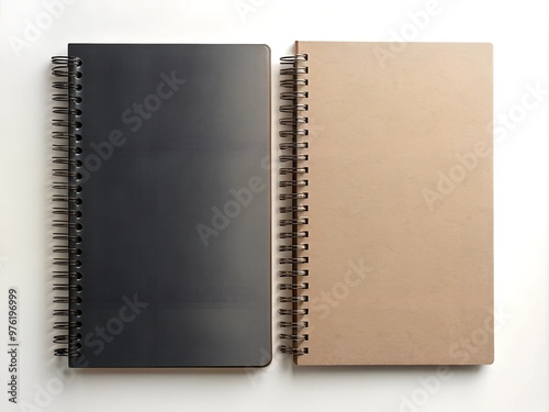 Black and kraft spiral blank notebooks mockup. AI Generative