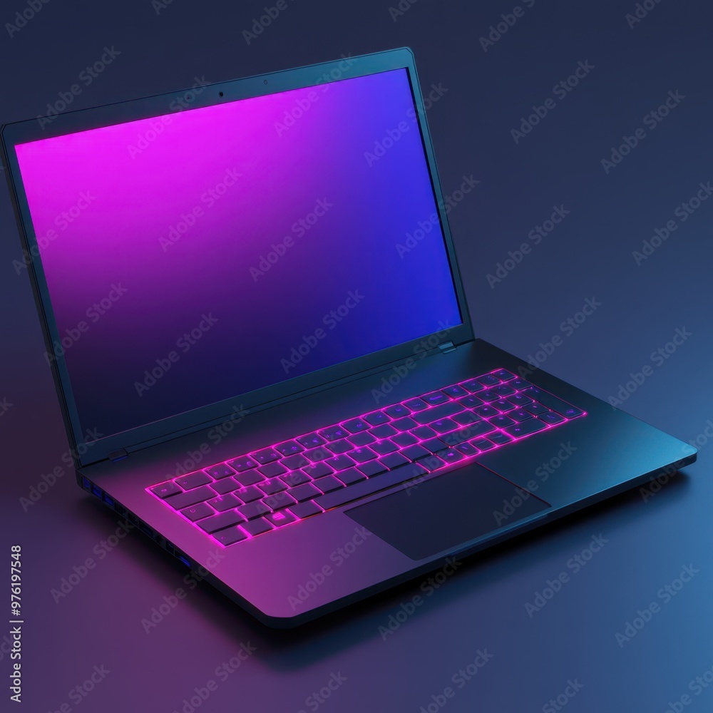 a laptop with a purple and blue light a laptop with a purple and blue light