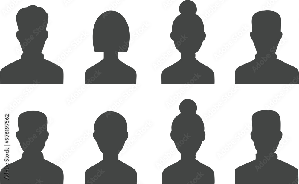 Male and female head silhouettes avatar, profile icons. Vector illustration Male and female head silhouettes avatar, profile icons. Vector illustration