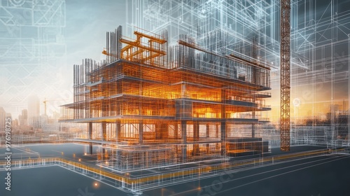Fototapeta Naklejka Na Ścianę i Meble -  Construction Blueprint of a Skyscraper
