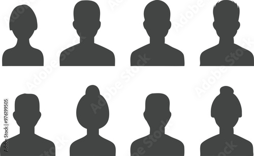 Male and female head silhouettes avatar, profile icons. Vector illustration