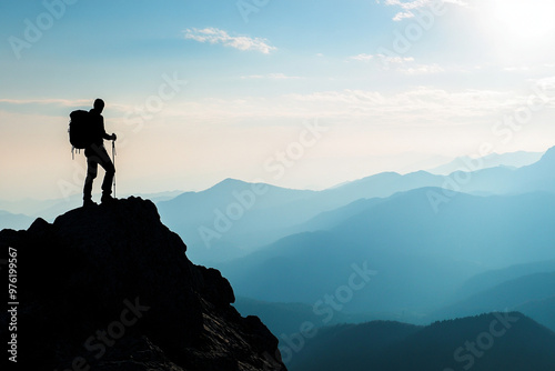 silhouette of a person on the top of mountain