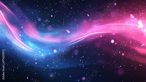 An abstract cosmic nebula in shades of vibrant pink and blue, starry space background with glowing streams of energy and light, swirling celestial clouds, galactic dust and matter
 photo