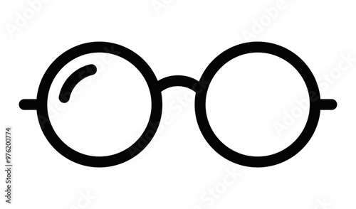 Simple vector icon of round glasses representing vision, reading, and knowledge. Suitable for educational or eyewear themes. Editable stroke.