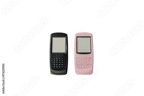 Wallpaper Mural Two old mobile phones, one black and one pink, isolated on a white background.  PNG transparent. Torontodigital.ca