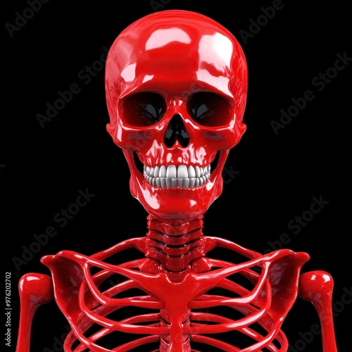 a red skeleton with a black background photo