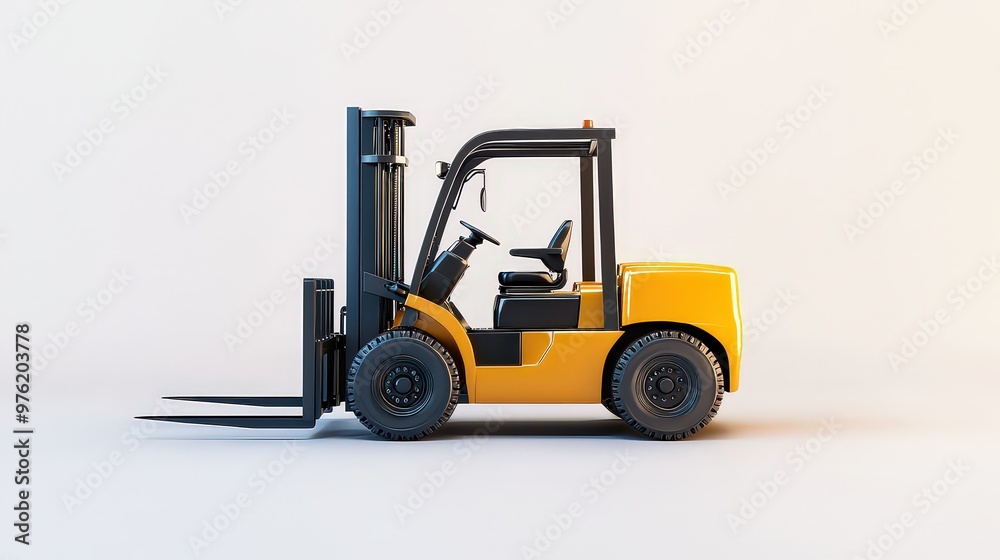 Yellow forklift in a minimalist studio setting, used in warehouses and construction to lift and move heavy loads for industrial purposes. Yellow forklift in a minimalist studio setting, used in warehouses and construction to lift and move heavy loads for industrial purposes.