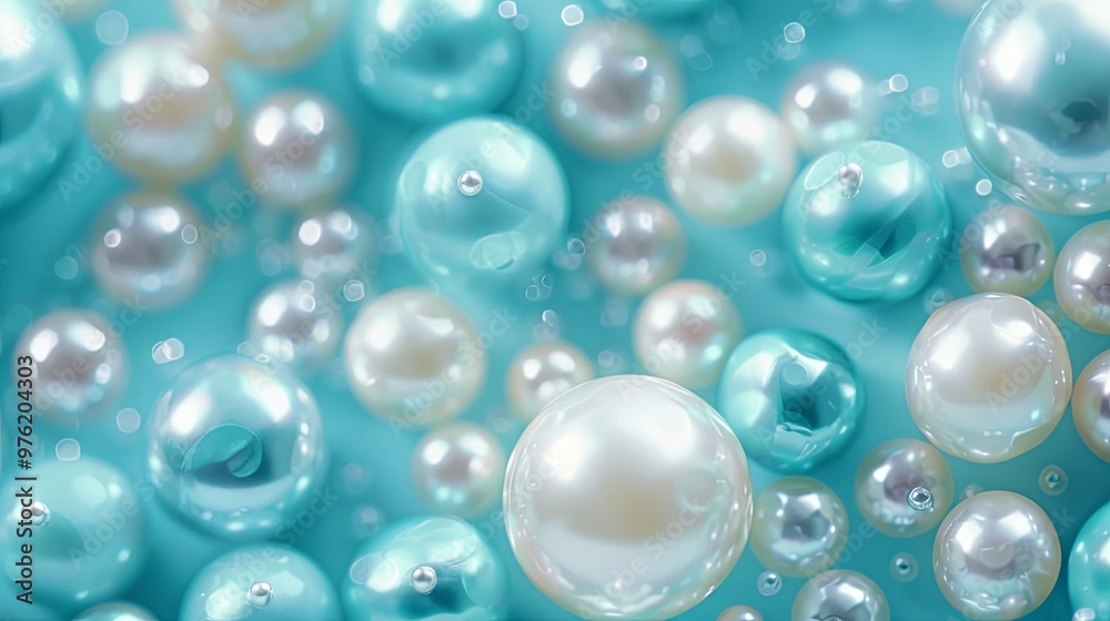 Background of round light turquoise Peebles and pearls	