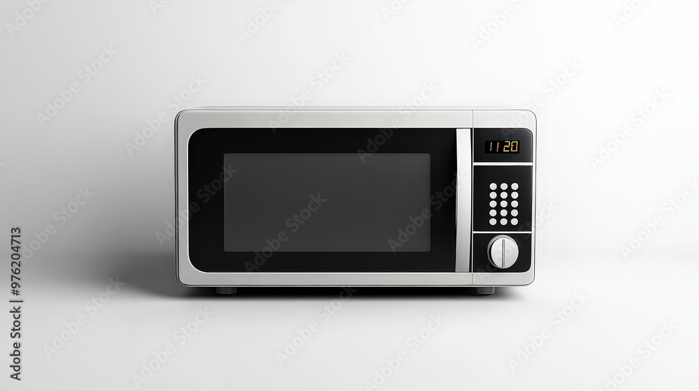 Simple microwave oven with digital display and control panel, reflecting minimalistic design and modern kitchen technology. Simple microwave oven with digital display and control panel, reflecting minimalistic design and modern kitchen technology.