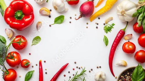 Frame of vegetables on isolated background