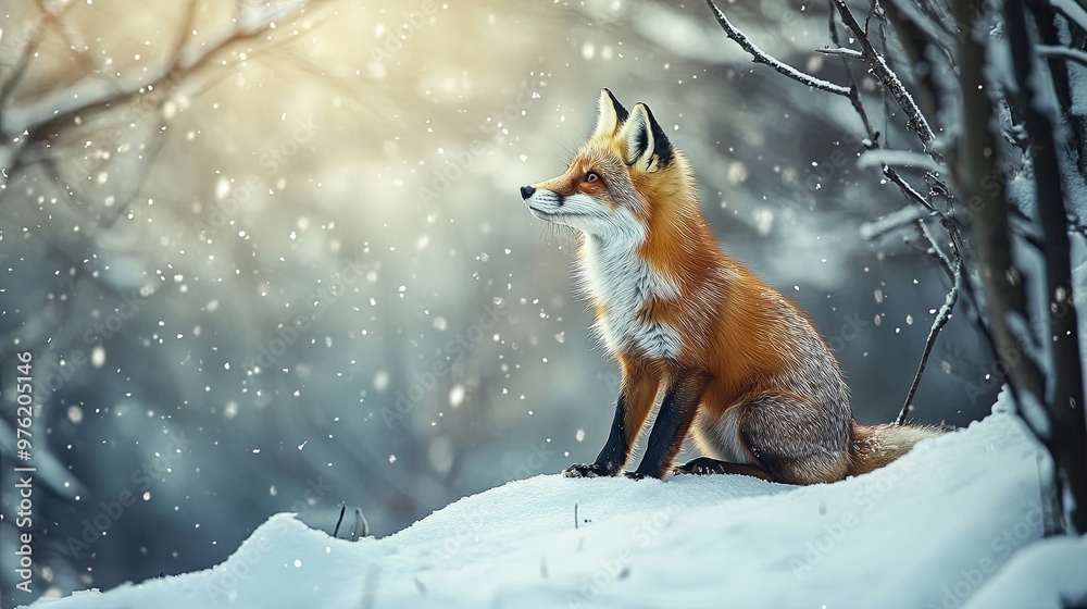Obraz premium Red beautiful fox in the winter forest