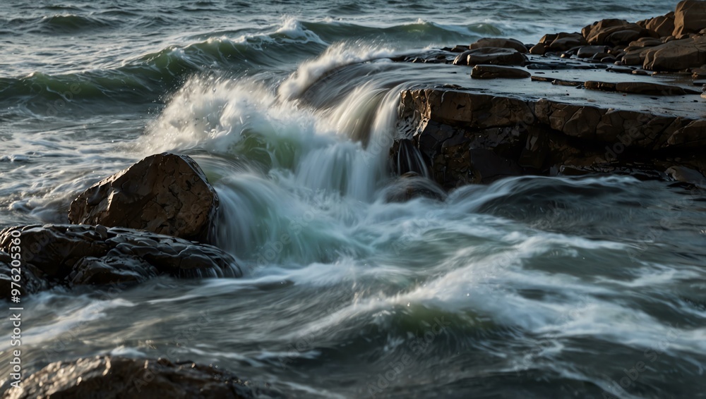 Smooth rock with water pouring over it—rough waters. Smooth rock with water pouring over it—rough waters.