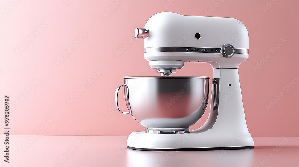 Sleek white kitchen mixer against a pink backdrop, blending modern design and functionality for culinary enthusiasts. Sleek white kitchen mixer against a pink backdrop, blending modern design and functionality for culinary enthusiasts.