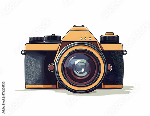 A vintage camera illustration showcasing a classic design and intricate lens detail, perfect for photography enthusiasts.