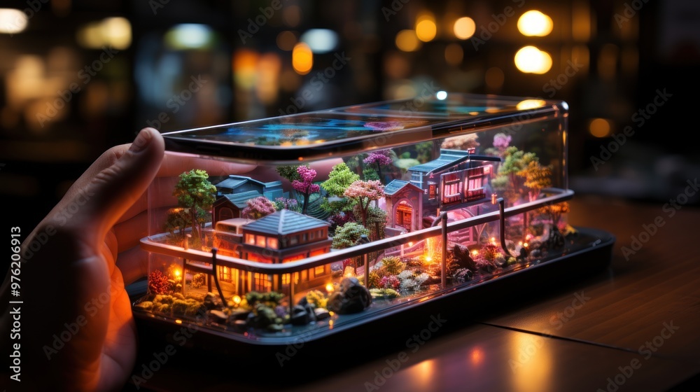 Miniature Cityscape Diorama with Warm Lights Miniature Cityscape Diorama with Warm Lights