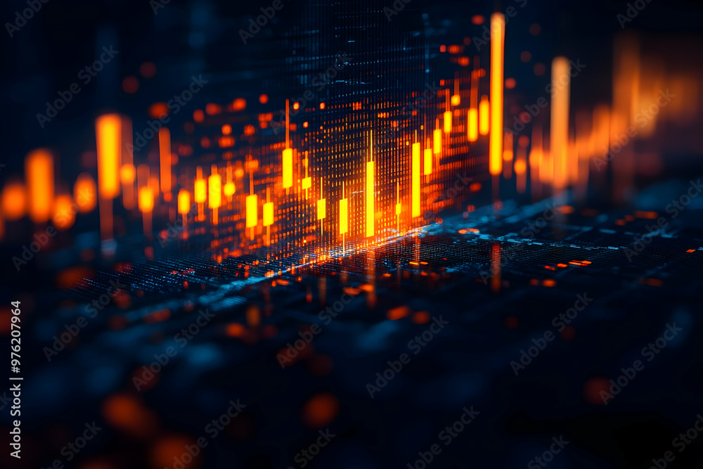 Dynamic data visualization featuring vibrant orange spikes and intricate patterns, representing financial or technological growth. Dynamic data visualization featuring vibrant orange spikes and intricate patterns, representing financial or technological growth.