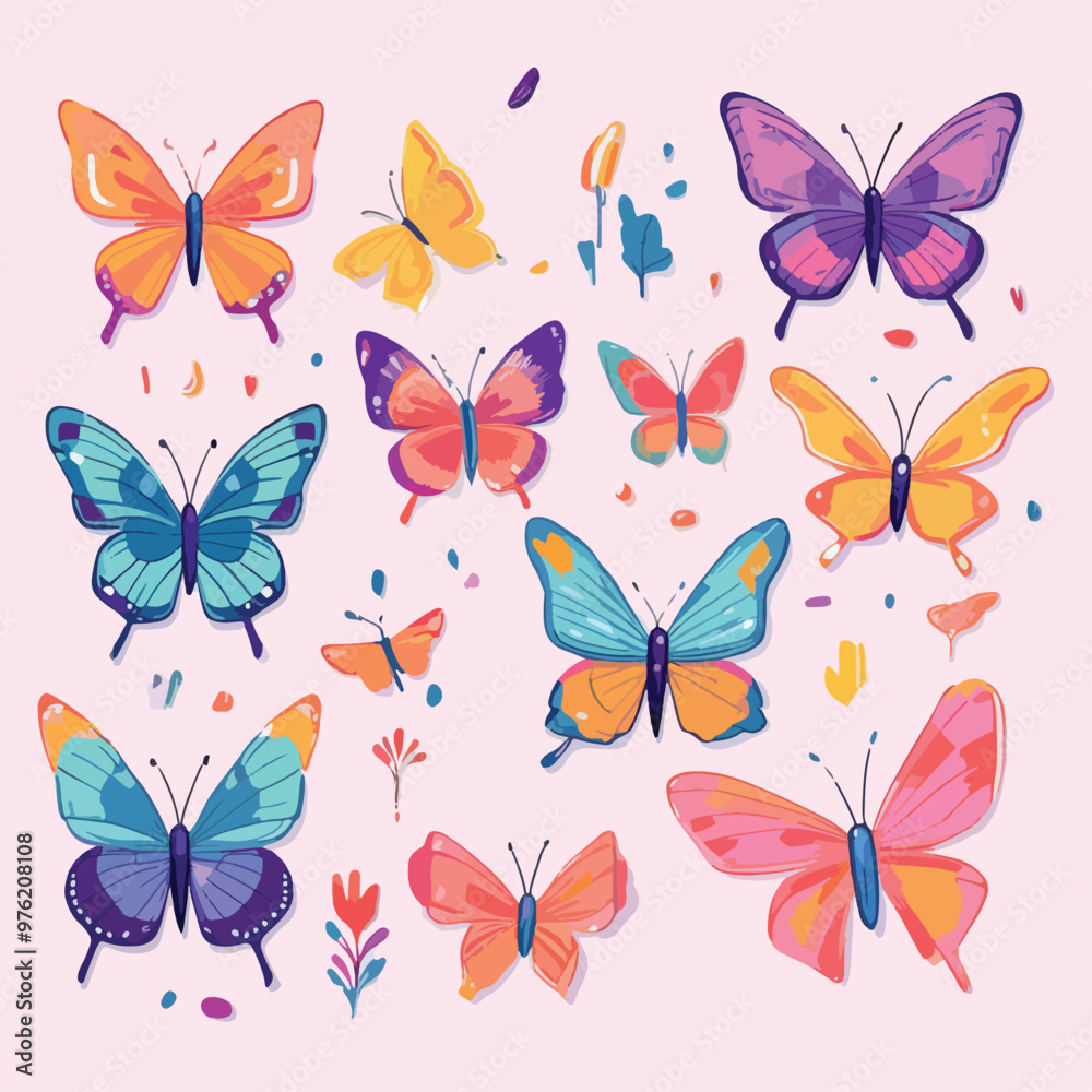 A collection group of colorful butterflies with different colors white background vector illustration A collection group of colorful butterflies with different colors white background vector illustration