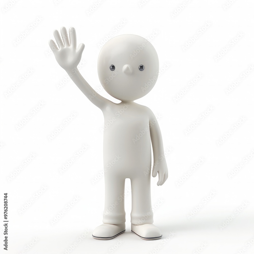 3D person with their hand raised, white background 3D person with their hand raised, white background