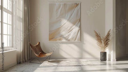 A quiet room with a single chair and a picture on the wall, ideal for home offices or studies