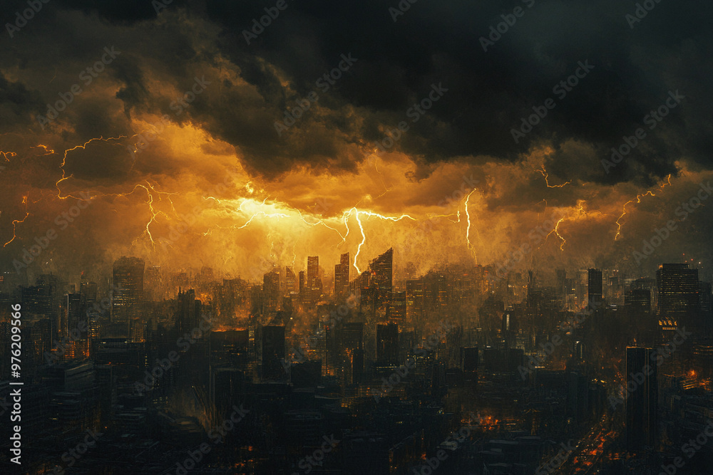 Fototapeta premium Gewitter über Großstadt